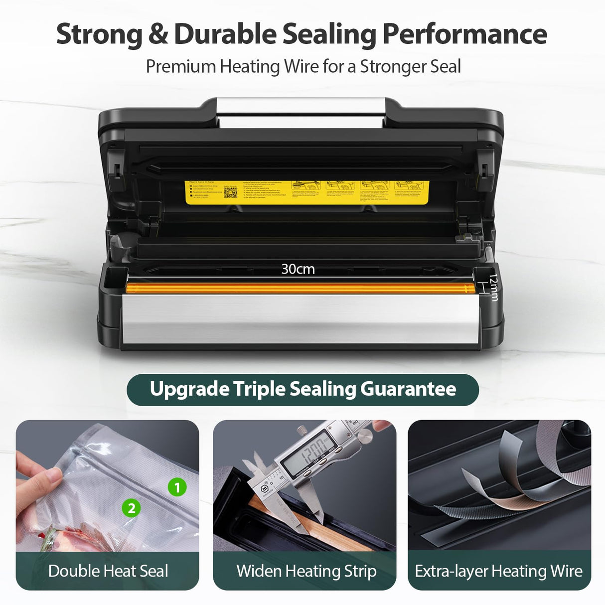 Precision Vacuum Sealer Machine Pro, 2X Seal & 130W Pump Powerful Vacuum Sealer for Food,10-in-1 Functions with Handle Design, Built-in Cutter&Bags Storage&Hose, 2 Bags Rolls, Stainless Steel Beelicious Pro