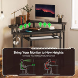 Rolanstar Corner Desk, 44.5" W x 34.5" H Small Computer Desk with Power Outlets, Gaming Desk with LED Lights, Triangle Corner Desk with Keyboard Tray & Monitor Stand for Small Space, Black Rolanstar