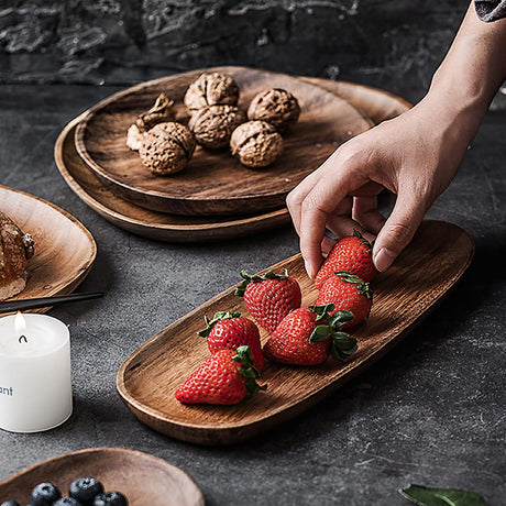 AOOSY Wood Serving Tray, Wooden Serving Platters Set for Serving Food, Fruit, Vegetable, Meat Breakfast Lunch Dinner in Bed Decorative Bread Plates Party Wood Serving Board, Set of 4 AOOSY