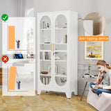 PAOFIN 71" H Locking Display Cabinet with Glass Door, Metal Curio Cabinets with 4 Adjustable Shelves, Tall Liquor Cabinet Display Case for Living Room, Collectibles, Home - Assembly Required White PAOFIN