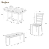 Merax 6-Piece Rubber Dining Table Set with 4 Cushioned Chairs and Bench, Beautiful Wooden Grain Pattern Tabletop, 60 x 36 x 30.3 inch, Natural Wood Wash Merax