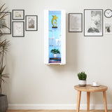 Pvillez 39" LED Display Cabinet with 3 Glass Shelves & 1 Door, Modern Wall-Mounted Curio Cabinet Display Case Storage Cabinet, High Gloss Floor Standing Bookshelf for Living Room Bedroom (White) Pvillez