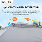 Sunjoy 11x11 ft. Pop-Up Instant Gazebo, Outdoor Portable Steel Frame 2-Tier Top Canopy/Tent with Netting and Carry Bag, Gray Sunjoy