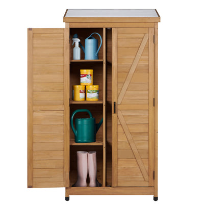 68''x33''x20'' Outdoor Wooden Storage Shed with Metal Top Tall Vertical Tool Cabinet for Backyard Garden Patio Lawn （Gold）