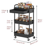 Dttwacoyh 3-Tier Rolling Cart，Trolley with Drawer, Multifunctional Storage Organizer with Plastic Shelf & Metal Wheels, Kitchen Storage Cart for Living Room, Kitchen, Office, Bathroom, Black Dttwacoyh