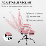 GTPLAYER Gaming Chair, Computer Chair with Footrest and Lumbar Support, Height Adjustable Game Chair with 360°-Swivel Seat and Headrest and for Office or Gaming (Faux Leather, Pink) GTPLAYER