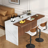 Gyfimoie 63" Large Imitation Marble Bar Table,Island Table with LED Lights,Mordern Marble Stripes Dining Table with Grille Design for Home Kitchen, Living Room, Balcony, Basement(White) Gyfimoie