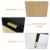 REVOMINCA Rattan Dresser for Bedroom, 6 Drawer Rattan Dresser, Boho Dresser with Gold Handles & Legs, Wood Rattan Chest of Drawers for Bedroom, Storage Drawers for Living Room and Hallway REVOMINCA