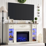 IFBUY 54" Farmhouse Electric Fireplace with Mantel, 33" Tall LED Fireplace TV Stand w/7 Lighting Colors, 23'' Freestanding Electric Fireplace Heater, Open Adjustable Shelves & Drawers, White IFBUY