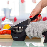 4-in-1 Kitchen Knife Accessories: 3-Stage Knife Sharpener Helps Repair, Restore, Polish Blades and Cut-Resistant Glove (Black) KITCHELLENCE