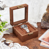 AHANDMAKER Single Watch Display Stand with Clear Glass Window Wood Watch Gift Box Watch Holder Jewelry Collection Jewelry Holder, Coconut Brown AHANDMAKER