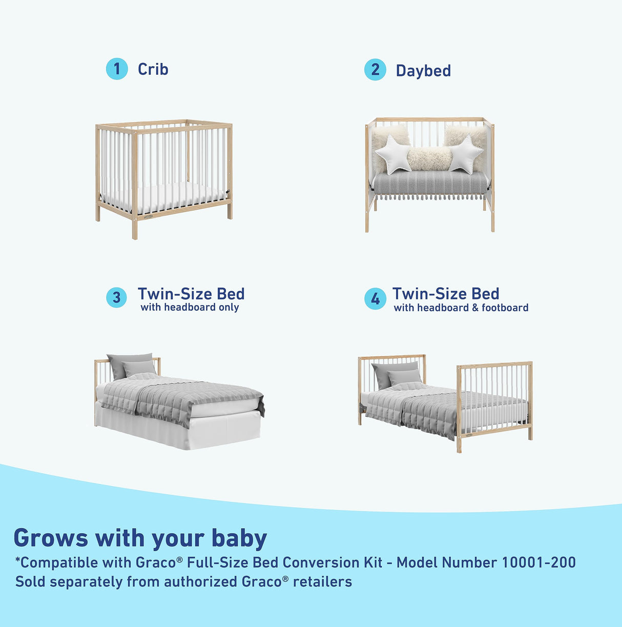 Graco Teddi 4-in-1 Convertible Mini Crib with Bonus Water-Resistant Mattress (Natural with White) – GREENGUARD Gold Certified, 2.75-Inch Mattress Included, Convenient Size, Easy 30-Minute Assembly Graco