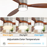 Sofucor 52 Inch Low Profile Ceiling Fan with Lights Remote Control Wood Blades Reversible DC Motor Modern Ceiling Fan for Kitchen, Bedroom, Basement, Dining, Living Room, Dark wood Sofucor