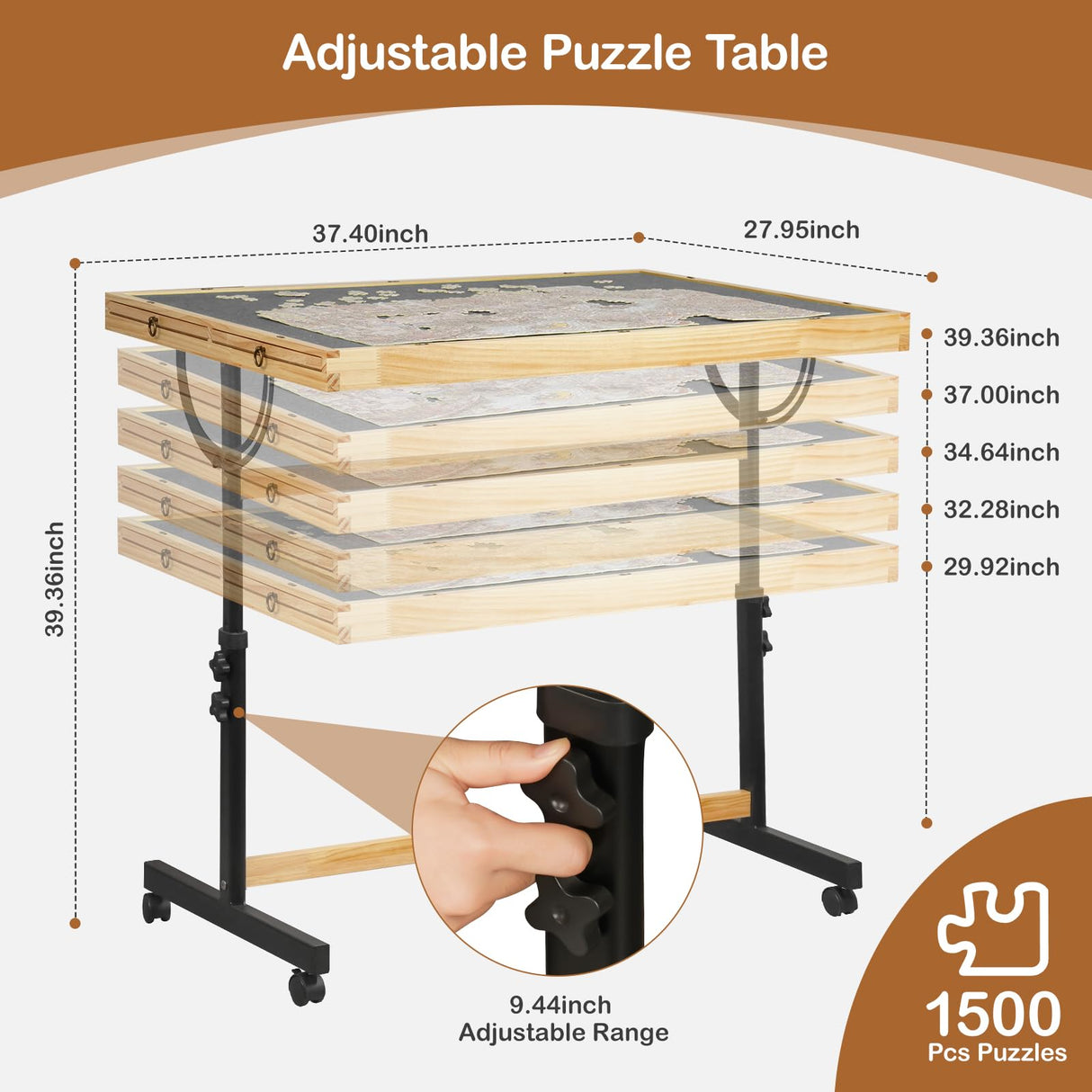 Dechawfon Jigsaw Puzzle Table with Drawers & Lockable Wheels, Tilting Puzzle Board 0-90° Adjustable, Puzzle Board 1500 Pieces with Legs, 37.4 x 27.95 Inch Portable Puzzle Table with Legs for Adults Dechawfon