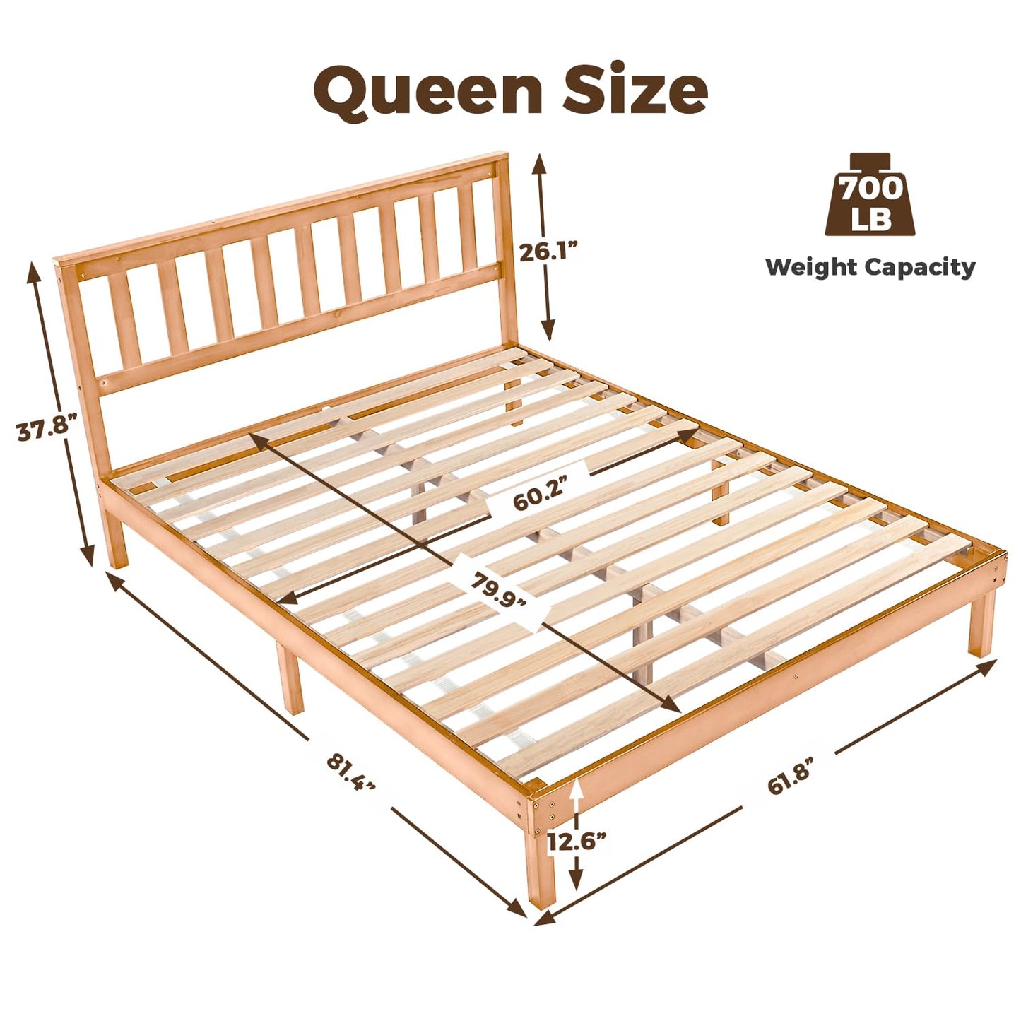 DELAVIN Rustic Pine Solid Wood Queen Bed Frame with Elegant Headboard and Easy Assembly - WoodArtSupply