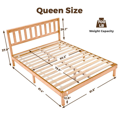 DELAVIN Rustic Pine Solid Wood Queen Bed Frame with Elegant Headboard and Easy Assembly - WoodArtSupply