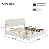 RuiSiSi King Size Upholstered Bed with Curve-Shaped Design Headboard, Boucle Fabric Platform Bed with Sturdy Legs, Modern Bed Frame for Bedroom, No Box Spring Needed, Beige RuiSiSi