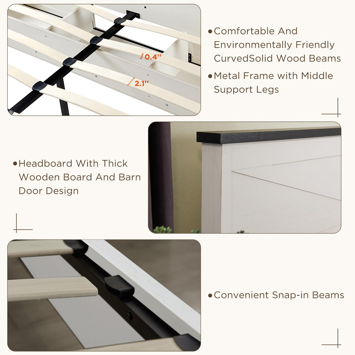 JXQTLINGMU King Farmhouse Wood Bed Frame with Sliding Barn Door Storage Cabinets, Solid Wood Slats Support, Noiseless, No Box Spring Needed, Antique White JXQTLINGMU