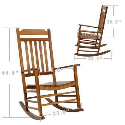 Kozyard High Back Slat Rocking Chair, Solid Wood Outdoor Rocking Chair for Front Porch Furniture, Porch Chairs for Indoor or Outdoor Use (Natural) - WoodArtSupply