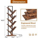 Qupui Tree Bookshelf with LED Lights, 9 Tier Floor Standing Bookcase, Classical Corner Bookshelf Kids Bookshelf, Tall Bookshelf, Wood Book Shelf for Bedroom, Living Room, Home Office, Brown Qupui