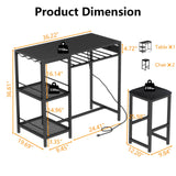 Gyfimoie Bar Table and Chairs Set with Power Outlet, Pub Table and Chairs Set for 2 with 2 Storage Shelves, 3 Piece Table Set with Wine Rack&Glass Holder for Living Room,Dining Room,Small Apt (Black) Gyfimoie