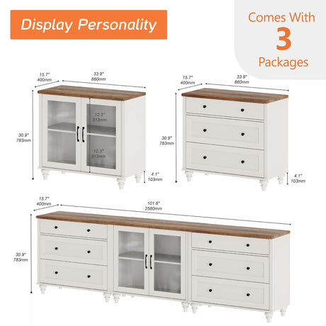 WAMPAT Kitchen Buffet Server Table with 6 Drawers & Storage Cabinet, Accent Sideboard Cupboard with LED Light, Console Table Living Room Dining Room, White & Brown WAMPAT