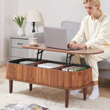 VEVOR Fluted Lift Top Coffee Table, Oval Walnut Coffee Table with 3 Hidden Compartment, Mid Century Modern Wood Center Table with Storage, Lift up Tabletop for Home Living Room Office, Easy Assembly VEVOR