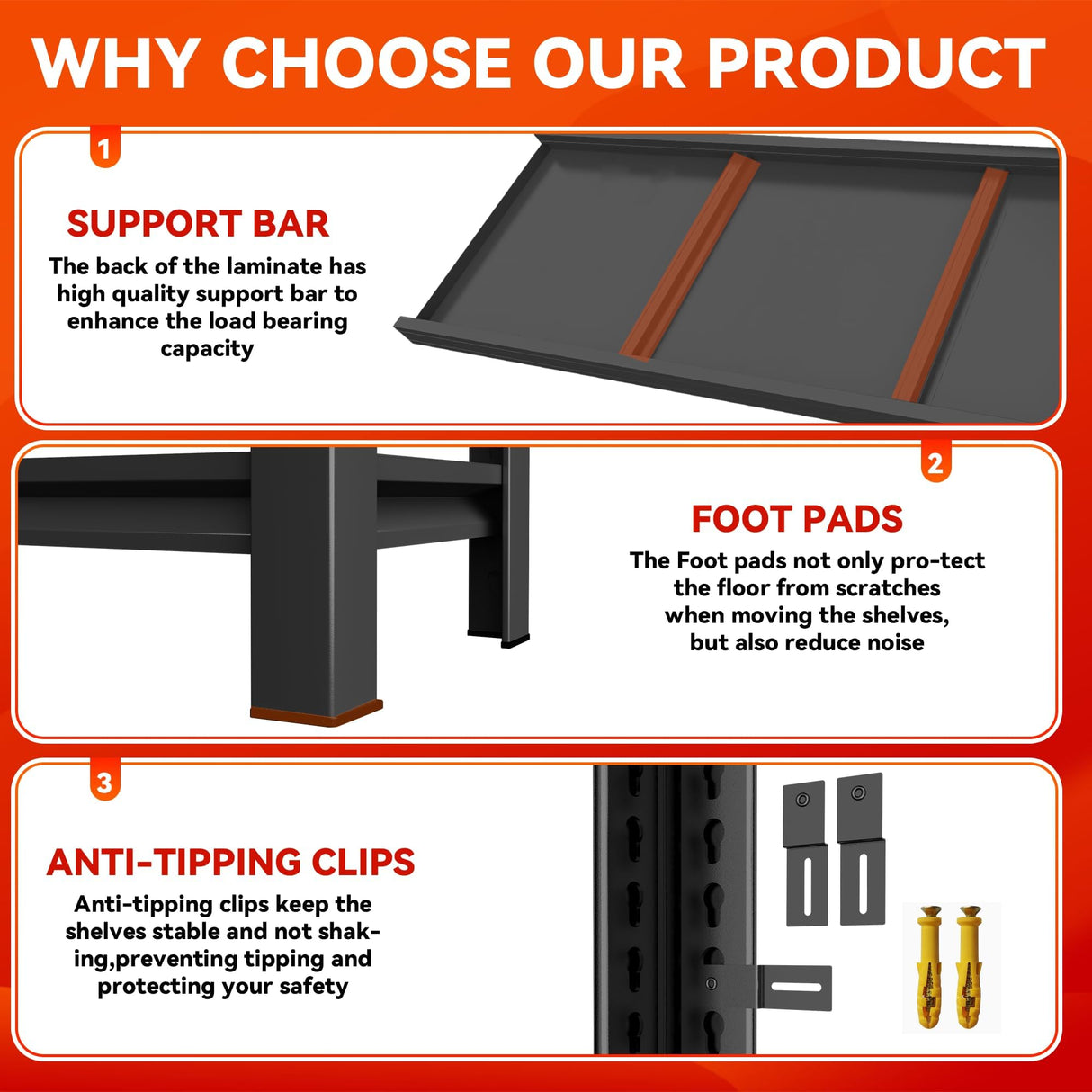 55''H Garage Shelving Heavy Duty Garage Storage Shelves, 2400LBS Capacity Adjustable 4 Tier Metal Industrial Shelf Unit for Kitchen, Utility Room, Warehouse and Basement, Black (16''Dx40''Wx72''H) ErgoNova