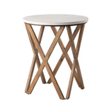 LONYKE Round End Table, Distressed White Top with 4-Legs Base Beside Table for Modern Farmhouse, Boho Decor, White and Natural LONYKE