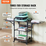 VEVOR 3 Tier Movable Heat Press Table with Charging Station, Foldable Heat Press Stand with Vinyl Roll Holder, Heavy Duty Rolling Metal Workbench for DIY Sublimation Transfer Machine and Printer VEVOR