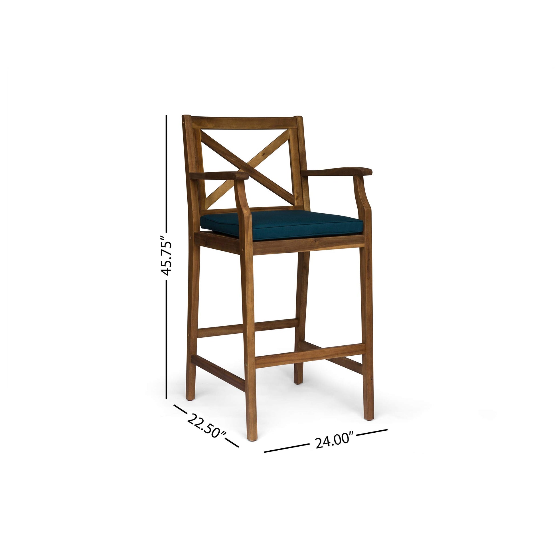 Christopher Knight Home Logan Outdoor Acacia Wood Barstool, Teak Finish/Blue - WoodArtSupply