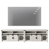 WAMPAT 2-in-1 TV Stand for 100+ Inch TVs, 31" Tall Farmhouse Entertainment Center with Rustic Mesh & Barn Doors, Wooden 118" Media Console with Adjustable Shelf & Yellow LED Lights, Antique White WAMPAT