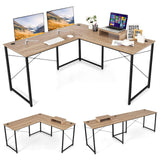 Tangkula L-Shaped Computer Desk, 95 Inch Reversible Corner Desk with Monitor Stand & 3 Cable Holes, 2-Person Long Study Writing Desk, Large Home Office Gaming Writing Workstation (Natural) Tangkula
