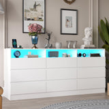 Loomie 9 Drawer Dresser with Power Outlet, Modern Chest of Drawers with LED Light, Long Wide Drawer Dresser Organizer Cabinet with 3 Open Cubbies for Bedroom, Living Room,Entryway (White) Loomie
