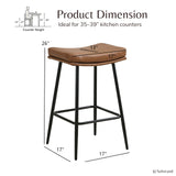 Solstrand Saddle Bar Stools Set of 3,Counter Height Bar Stools for Kitchen Counter Farmhouse Modern Faux Leather Barstools with Upholstered Backless Seat and Solid Metal Legs, 26" Bar Chairs, Brown Solstrand