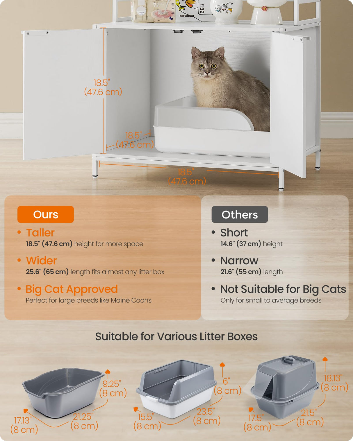 Feandrea Cat Litter Box Enclosure, Hidden Litter Box Furniture with 2 Storage Shelves, 2 Hooks, Spacious for Large Cats, Indoor Cat House, Snow White UPCL009W01 Feandrea
