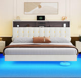 YITAHOME King Size Floating Bed Frame,Upholstered Platform Bed with RGB LED Lighting, USB Charging and Headboard Storage,Velvet Platform Bed Frame, Box Spring Not Required - Beige YITAHOME