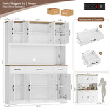 HOSTACK 71" Tall Kitchen Pantry Storage Cabinet with Charging Station, 55" Wide Kitchen Hutch Cabinet with Large Countertop, Farmhouse Food Pantry with Drawers for Living Room, White HOSTACK