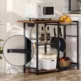 HOOBRO Bakers Rack with Pots Rack, Microwave Stand with Charging Station, Space-Saving Coffee Bar Industrial Bread Organizer, for Dining Room, Kitchen, Black and Rustic Brown BF15UHB01 HOOBRO