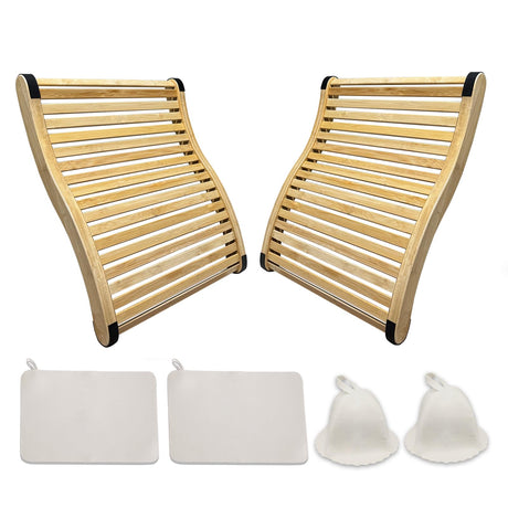 NUIBY Natural Bamboo Sauna Backrest, Cooler and More Flexible Than Wood, Complete with 2 Sauna Hats and 2 Seat Pads, Features Anti-Slip Rubber Pad. Sauna Accessory Set. (2 Pack) NUIBY