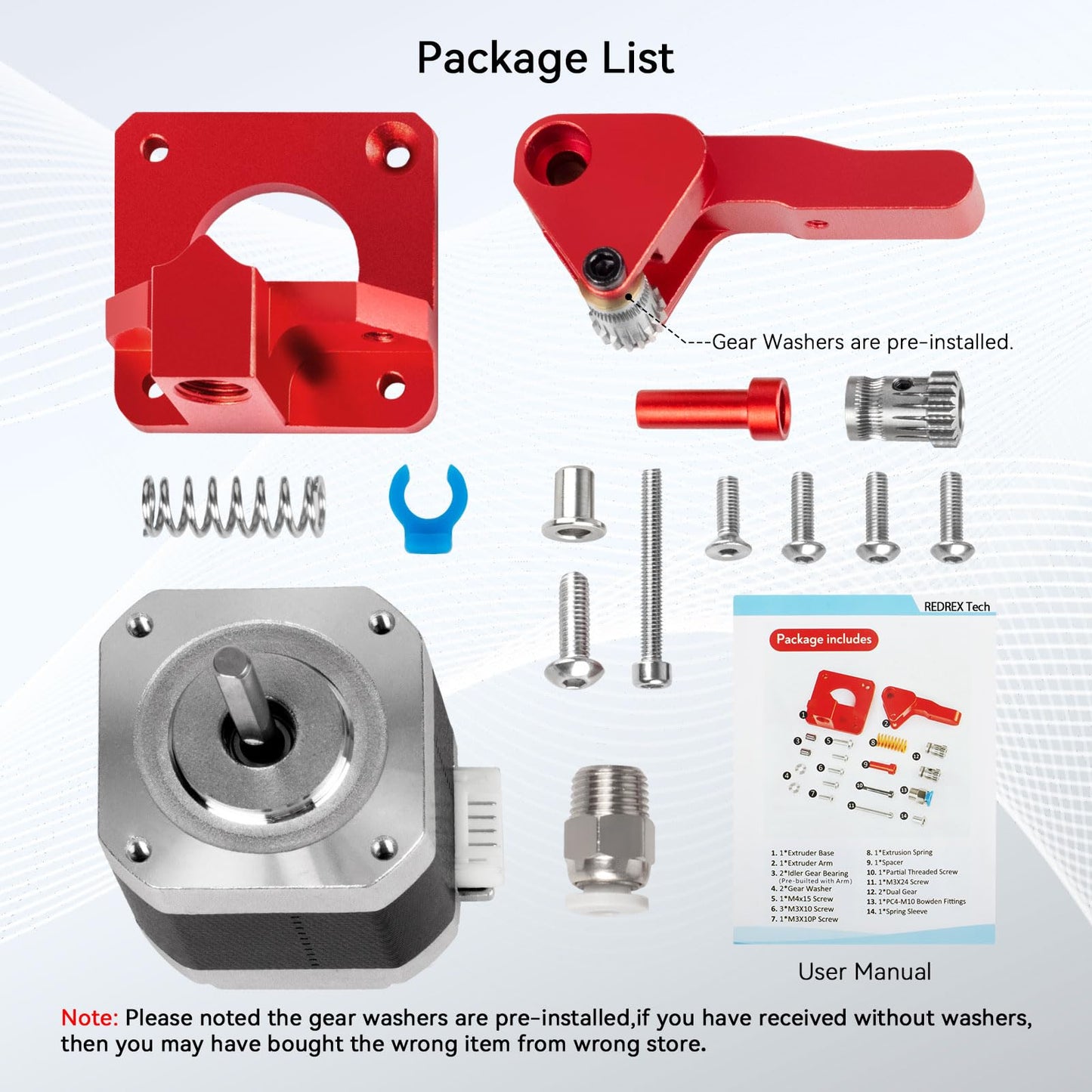 Redrex Dual Gear Ender 3 Extruder with Nema 17 Stepper Motor Upgrade Kit for Ender 3 V2, Ender 3 Pro, Ender 3 Neo Series, Ender 5 Series, CR6 SE, CR10, Voxelab Aquila 3D Printer TPU Supported - WoodArtSupply