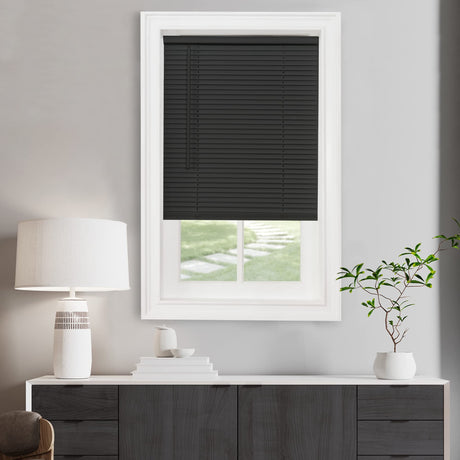 Cordless Light Filtering Mini Blind - 31 Inch Width, 48 Inch Length, 1" Slat Size - Black - Cordless GII Morningstar Horizontal Windows Blinds for Interior by Achim Home Décor Achim Home Furnishings