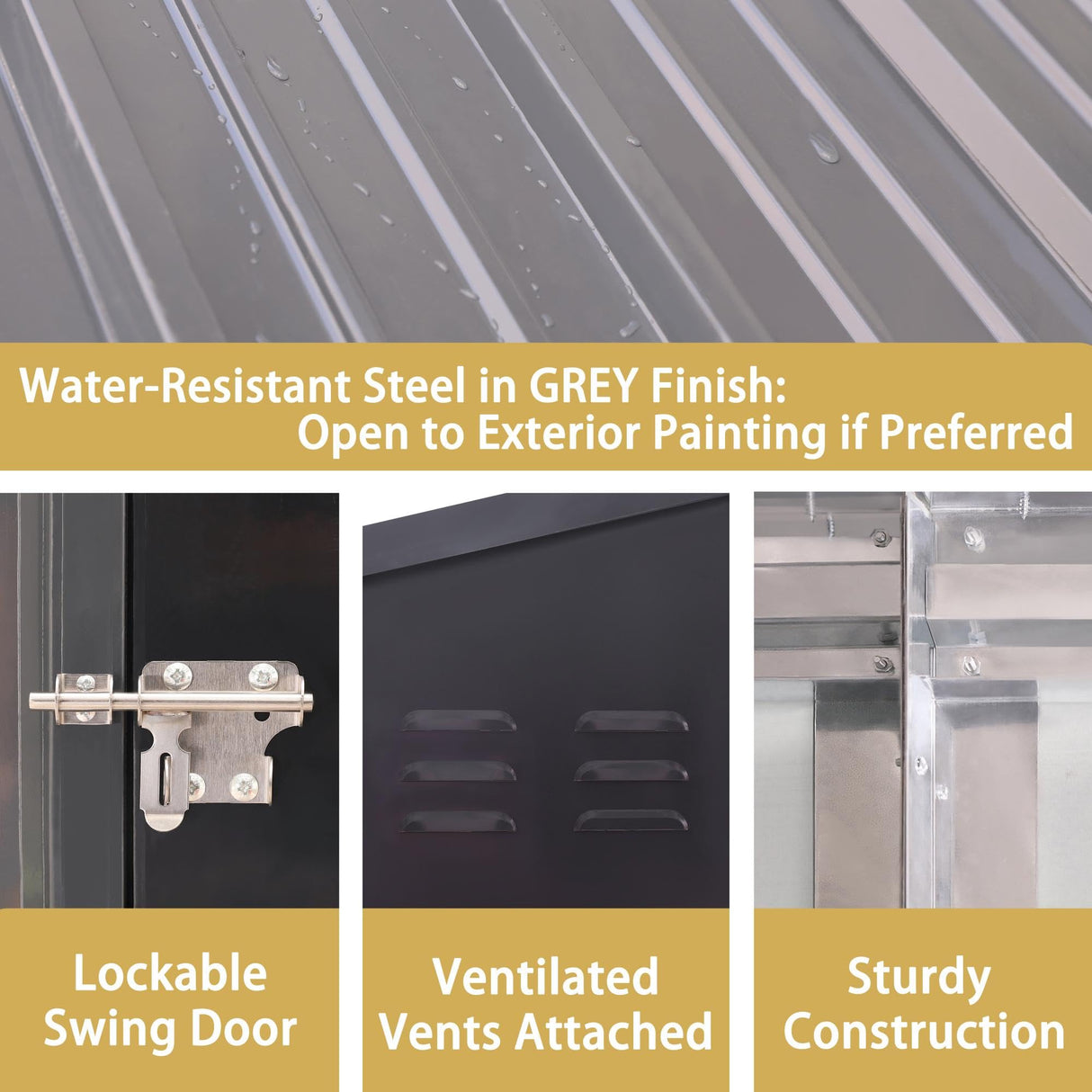 MUPATER 4x8 FT Outdoor Storage Shed with Lockable Door, Metal Lean to Shed Garden Tool Storage Shed House, Storage Shed Kit for Patio, Backyard, Lawn, Grey MUPATER