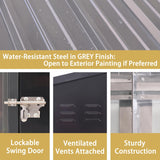 MUPATER 4x8 FT Outdoor Storage Shed with Lockable Door, Metal Lean to Shed Garden Tool Storage Shed House, Storage Shed Kit for Patio, Backyard, Lawn, Grey MUPATER