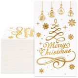 Whaline 80Pcs Christmas Guest Napkins Gold Foil 3 Ply Disposable Paper Pack Xmas Tree Snowflake Pattern Dinner Hand Towel Napkin for Xmas Party Winter Holiday Wedding Birthday Table Decorations Whaline