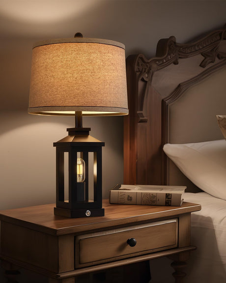G-SAFAVA 23.75" Retro Farmhouse Black Table Lamp for Living Room Bedroom Nightstand Single Pack Touch Control Bedside Nightlight Vintage Modern Lamp with USB C+A Ports and 2 Light Sources G-SAFAVA