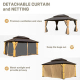 Domi 10'x14' Cedar Wood Gazebo with Double Roof Steel Hardtop,Solid Wood Frame Gazebo,Curtains and Netting Included for Garden, Backyard domi outdoor living