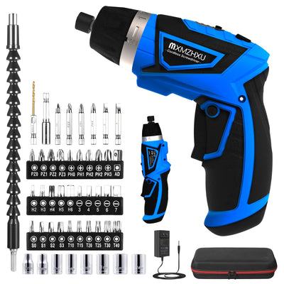 MXMZHXU Cordless Screwdriver, 8V Max 10Nm Electric Power Screwdriver with 47 Accessories, 6+1 Torque, Pivoting Handle, 2000mah Rechargeable Screw Gun & Bit Set with LED Light, Flexible Shaft