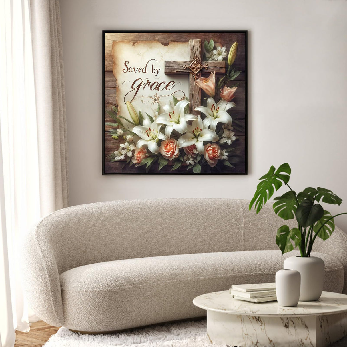 Diamond Art Kits for Adults Religious Cross, DIY 5D Diamond Painting Kit for Beginners Lily Flower, Jesus Full Round Drill Gem Art Dots for Adults, Perfect for Home Wall Decor 14X14 Inch Okarina