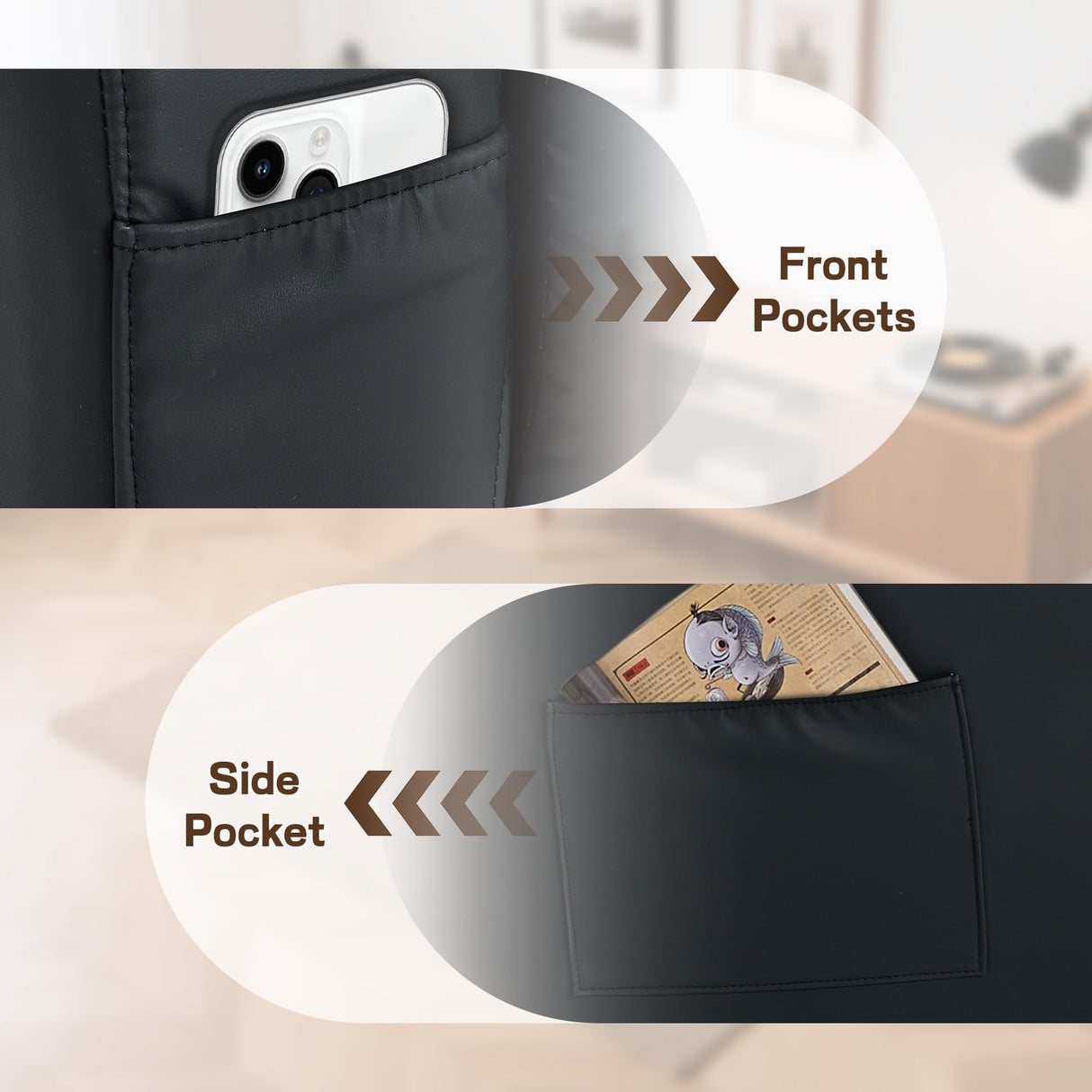 Korser Loveseat Recliner Sofa for RV Furniture and Theater Seating, Wall Hugger Loveseat Recliner, Oversized Loveseats Couch with Front Porckets&Side Pockets, Fabric, Black Korser